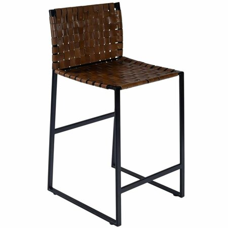 GFANCY FIXTURES Woven Leather Counter Stool, Medium Brown GF2627621